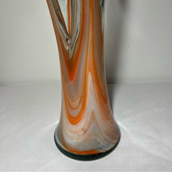 Arklahoma Co Art Glass Vase (Sooner Ozark) White Orange Swirl. Vintage - Picture 2 of 10